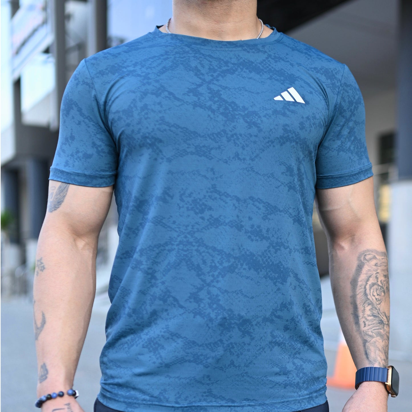 (Shirt Only) Rexa Steel Blue Mesh Active Shirt β Lycra 4-Way Stretch | Breathable Performance Fit