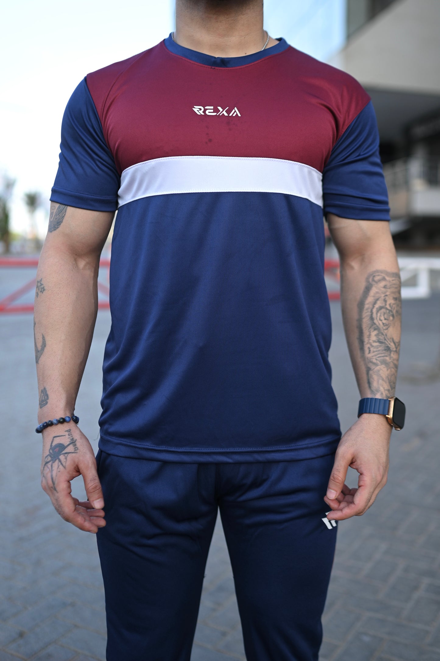 Men’s Activewear Summer Tracksuit – Maroon & Navy | Lightweight & Athletic Fit