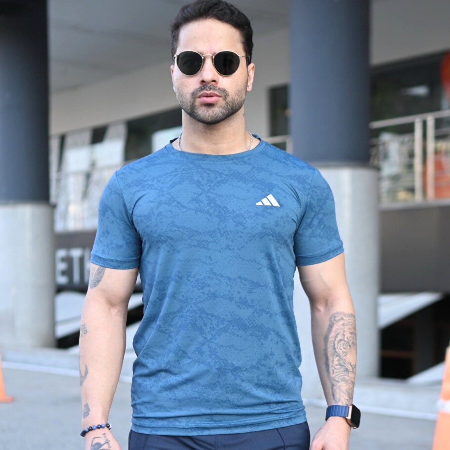 (Shirt Only) Rexa Steel Blue Mesh Active Shirt β Lycra 4-Way Stretch | Breathable Performance Fit