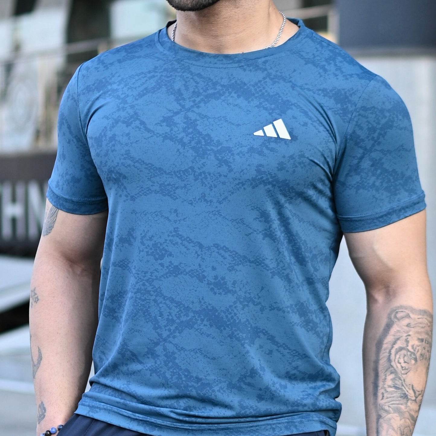 (Shirt Only) Rexa Steel Blue Mesh Active Shirt – Lycra 4-Way Stretch | Breathable Performance Fit