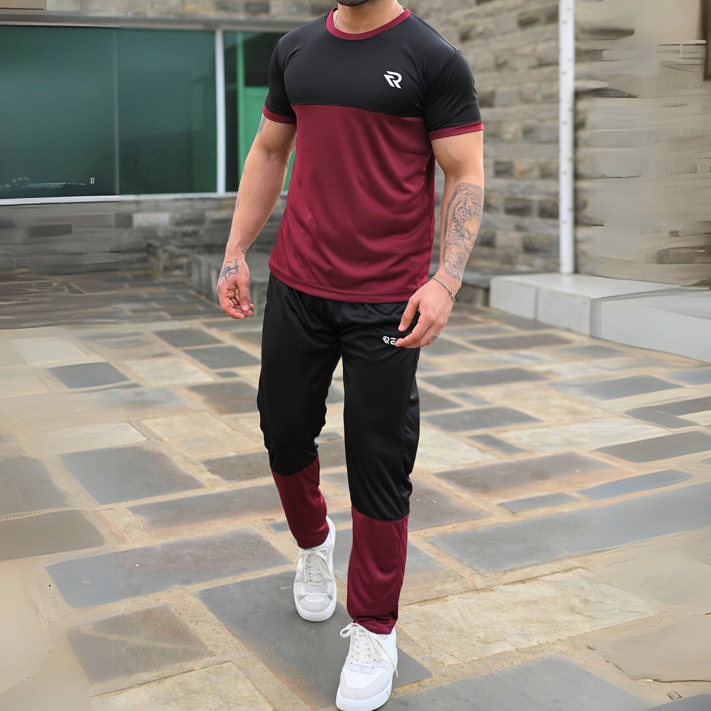 Maroon & Black Summer Tracksuit – Half Sleeve | Lightweight & Breathable