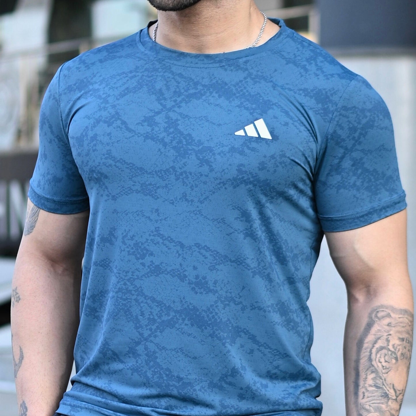 (Shirt Only) Rexa Steel Blue Mesh Active Shirt – Lycra 4-Way Stretch | Breathable Performance Fit