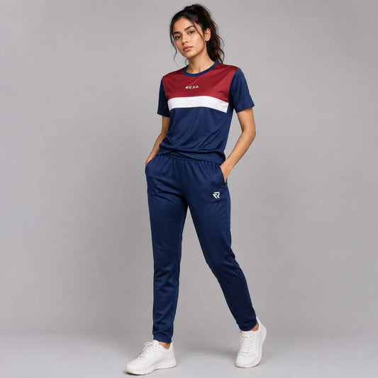 Women’s Activewear Summer Tracksuit – Maroon & Navy | Lightweight & Athletic Fit