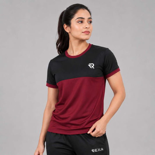 Women Maroon & Black Summer Tracksuit – Half Sleeve | Lightweight & Breathable