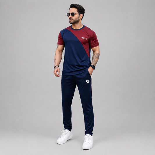 Navy & Maroon Summer Tracksuit – Half Sleeve | Lightweight & Sporty