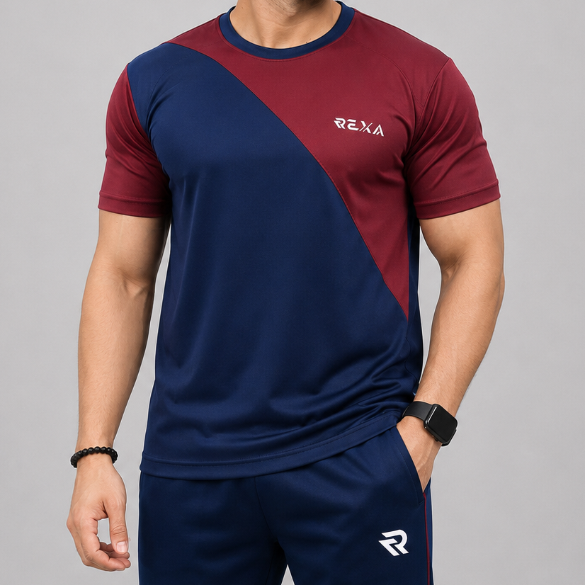 Navy & Maroon Summer Tracksuit – Half Sleeve | Lightweight & Sporty
