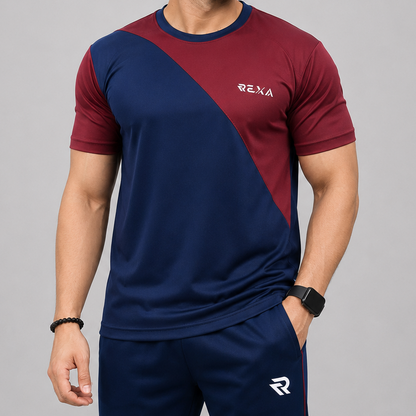 Navy & Maroon Summer Tracksuit – Half Sleeve | Lightweight & Sporty