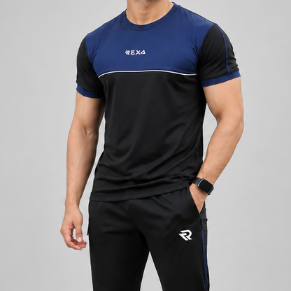 Navy & Black Summer Tracksuit Shirt – Half Sleeve | Lightweight & Athletic Fit