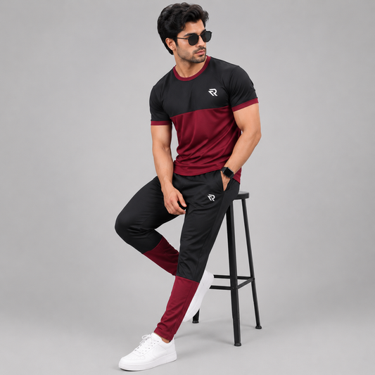 Maroon & Black Summer Tracksuit – Half Sleeve | Lightweight & Breathable