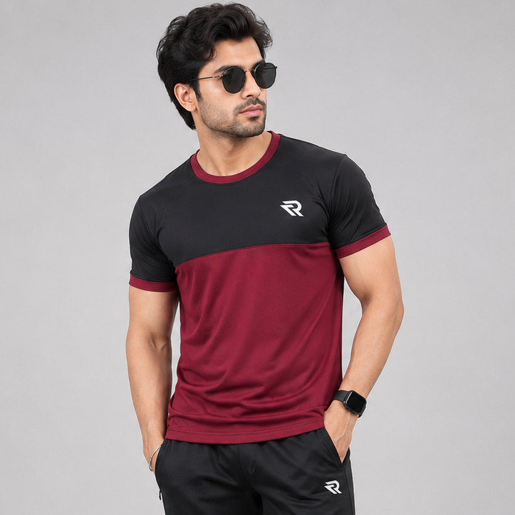 Maroon & Black Summer Tracksuit – Half Sleeve | Lightweight & Breathable