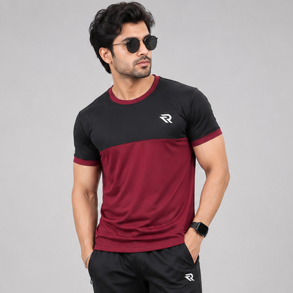 Maroon & Black Summer Tracksuit – Half Sleeve | Lightweight & Breathable