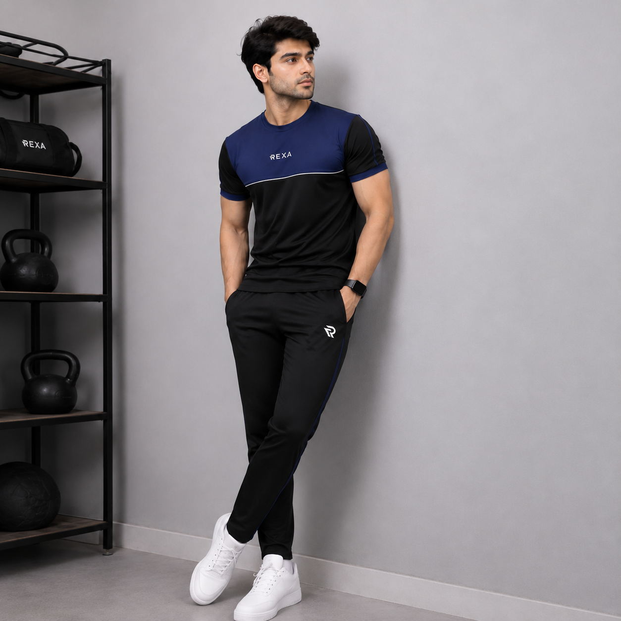 Navy & Black Summer Tracksuit Shirt – Half Sleeve | Lightweight & Athletic Fit