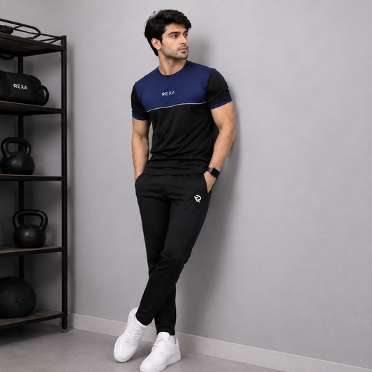 Navy & Black Summer Tracksuit Shirt – Half Sleeve | Lightweight & Athletic Fit