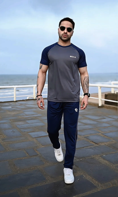 Gray & Navy Summer Tracksuit Shirt – Half Sleeve | Lightweight & Modern Athletic Fit
