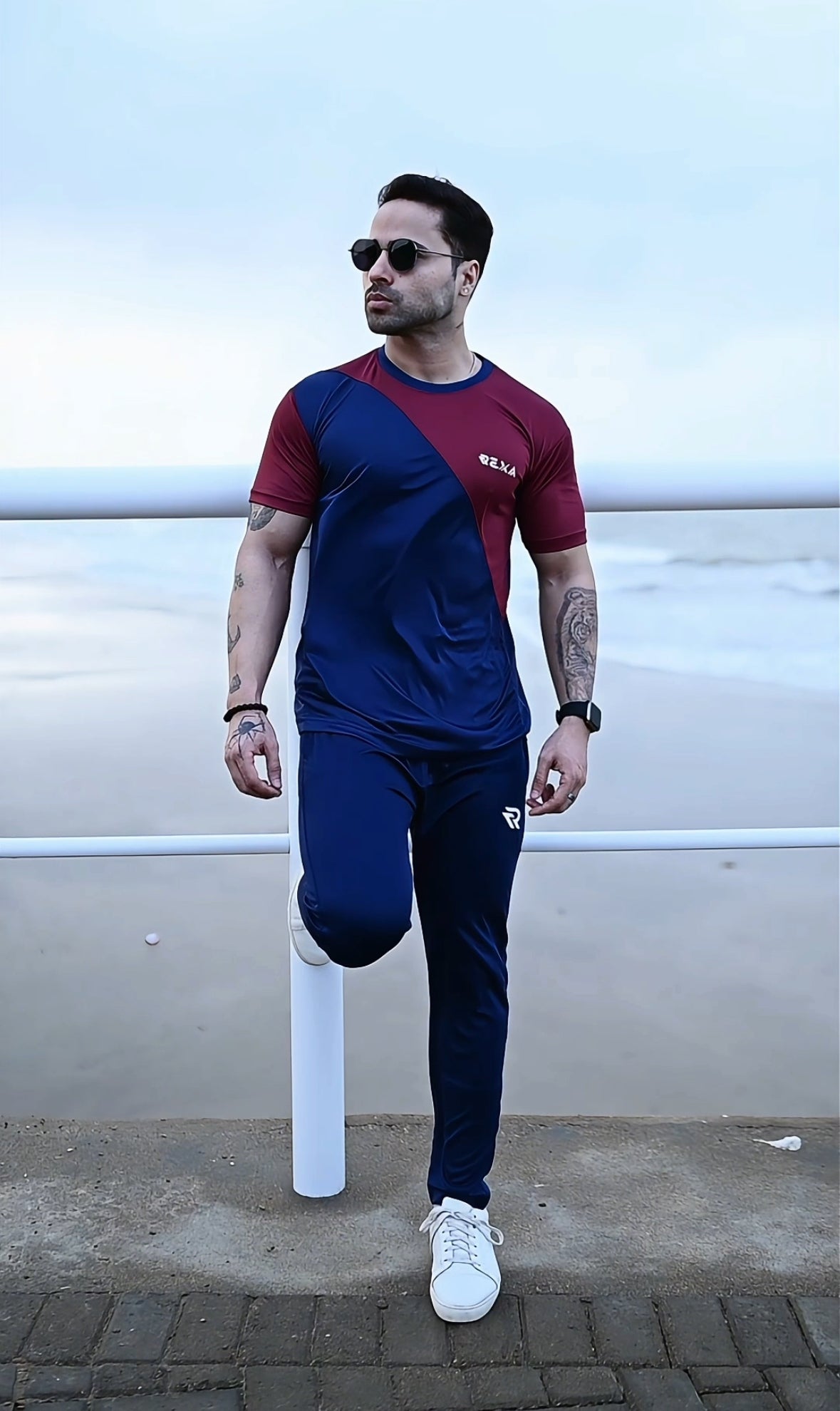 Navy & Maroon Summer Tracksuit – Half Sleeve | Lightweight & Sporty