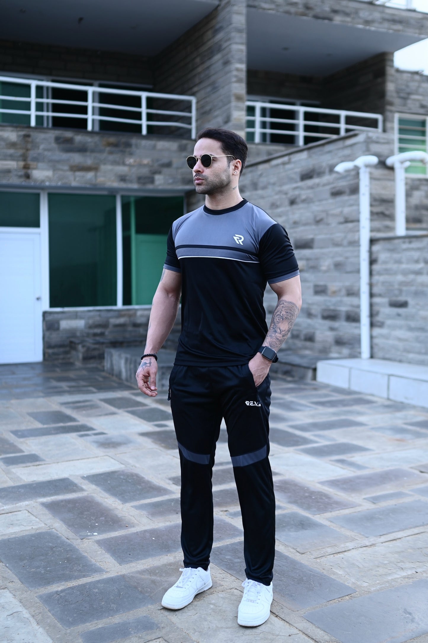 Black & Gray Summer Tracksuit Shirt – Half Sleeve | Breathable Activewear Top