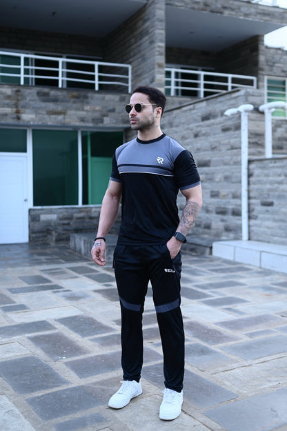 Black & Gray Summer Tracksuit Shirt – Half Sleeve | Breathable Activewear Top