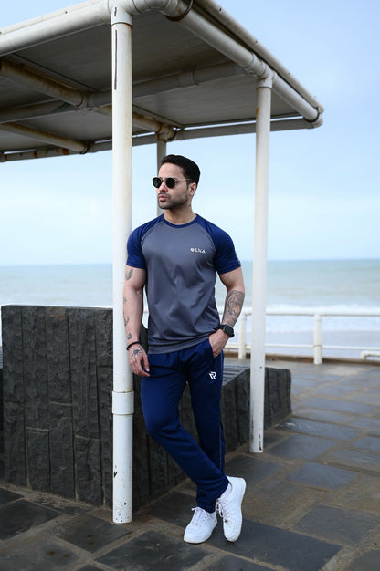 Gray & Navy Summer Tracksuit Shirt – Half Sleeve | Lightweight & Modern Athletic Fit
