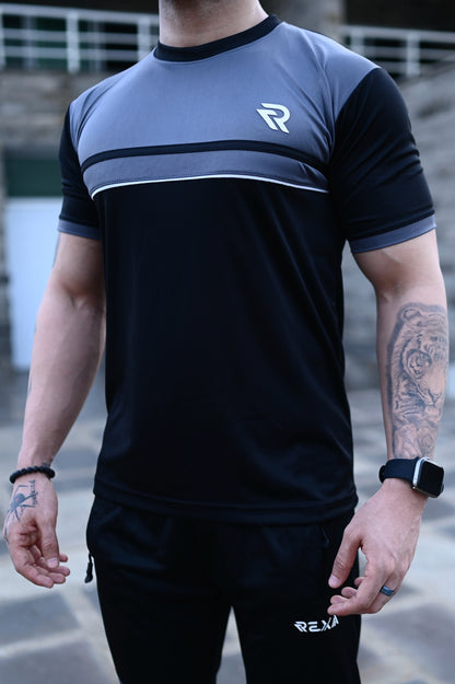 Black & Gray Summer Tracksuit Shirt – Half Sleeve | Breathable Activewear Top