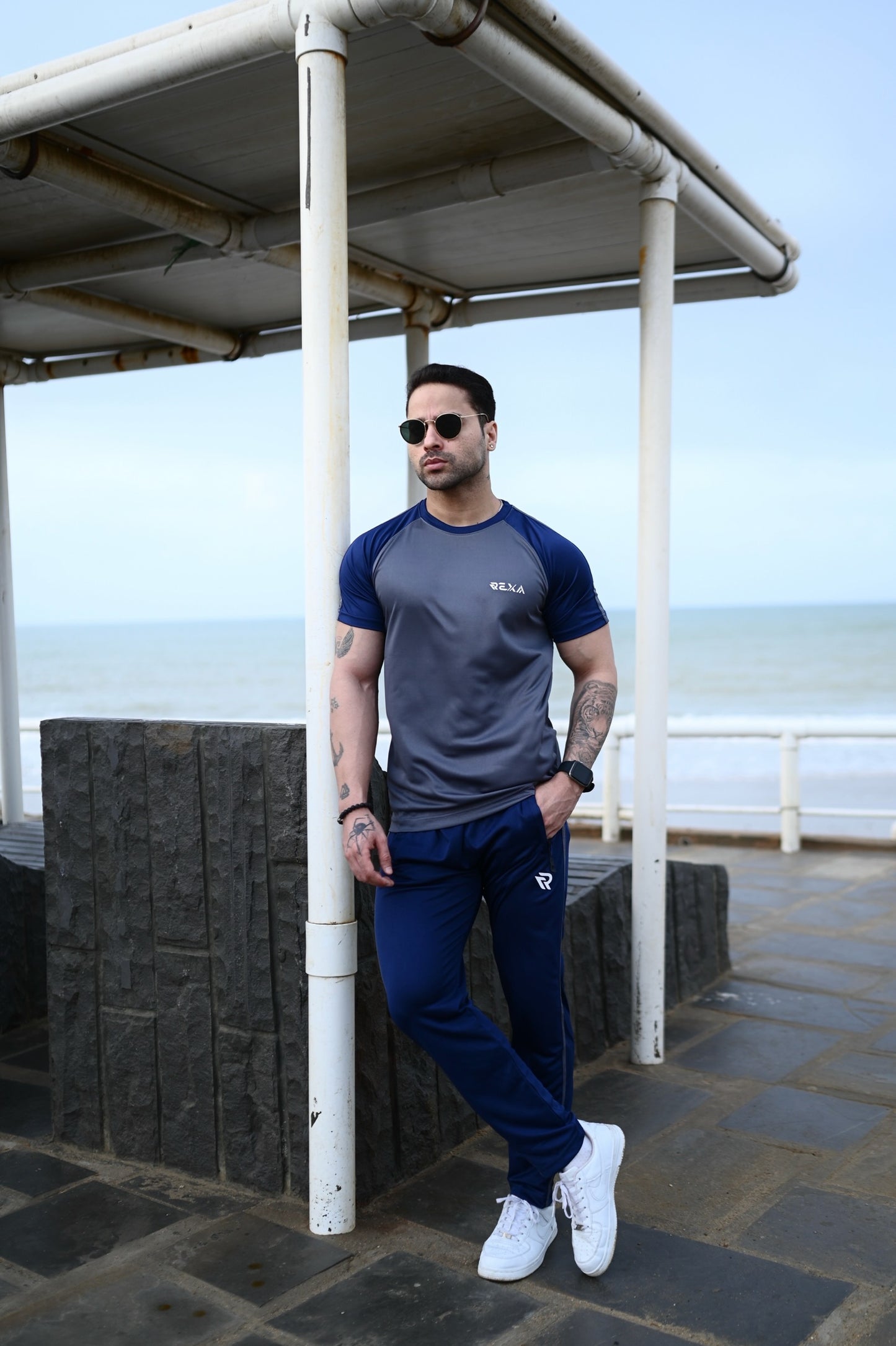 Gray & Navy Summer Tracksuit Shirt – Half Sleeve | Lightweight & Modern Athletic Fit