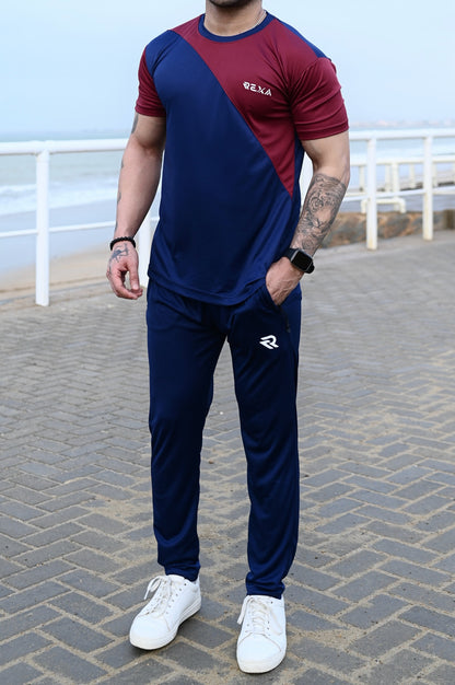 Navy & Maroon Summer Tracksuit – Half Sleeve | Lightweight & Sporty