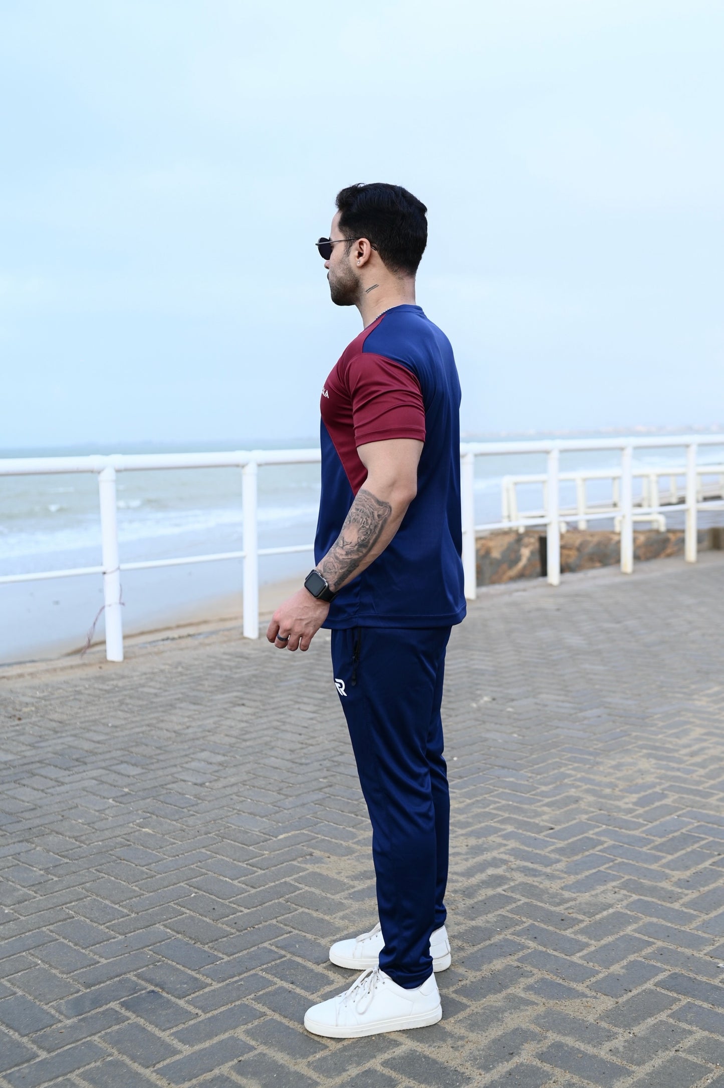 Navy & Maroon Summer Tracksuit – Half Sleeve | Lightweight & Sporty