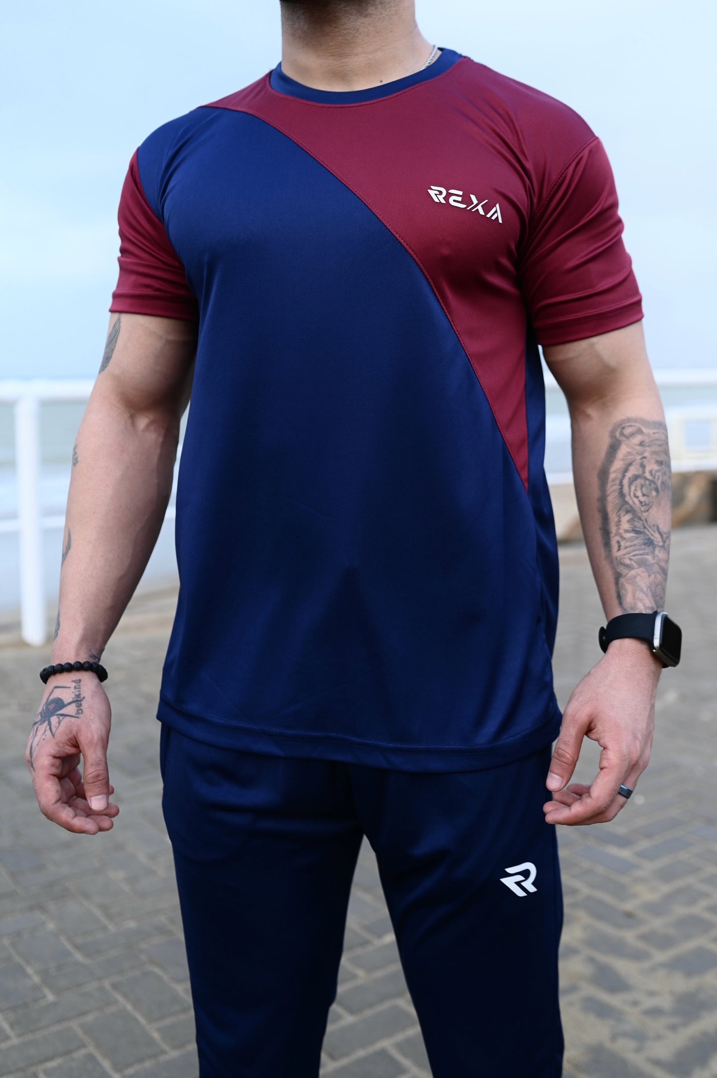 Navy & Maroon Summer Tracksuit – Half Sleeve | Lightweight & Sporty
