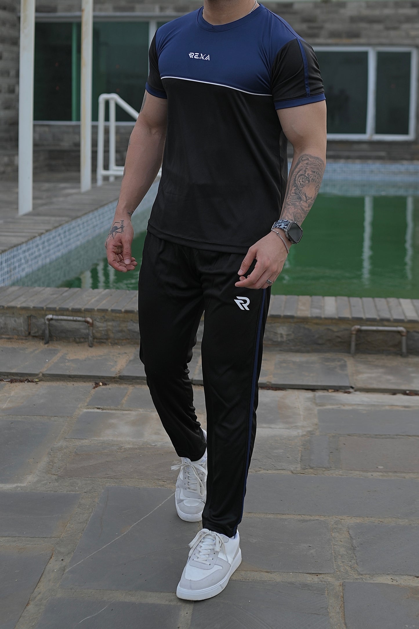 Navy & Black Summer Tracksuit Shirt – Half Sleeve | Lightweight & Athletic Fit