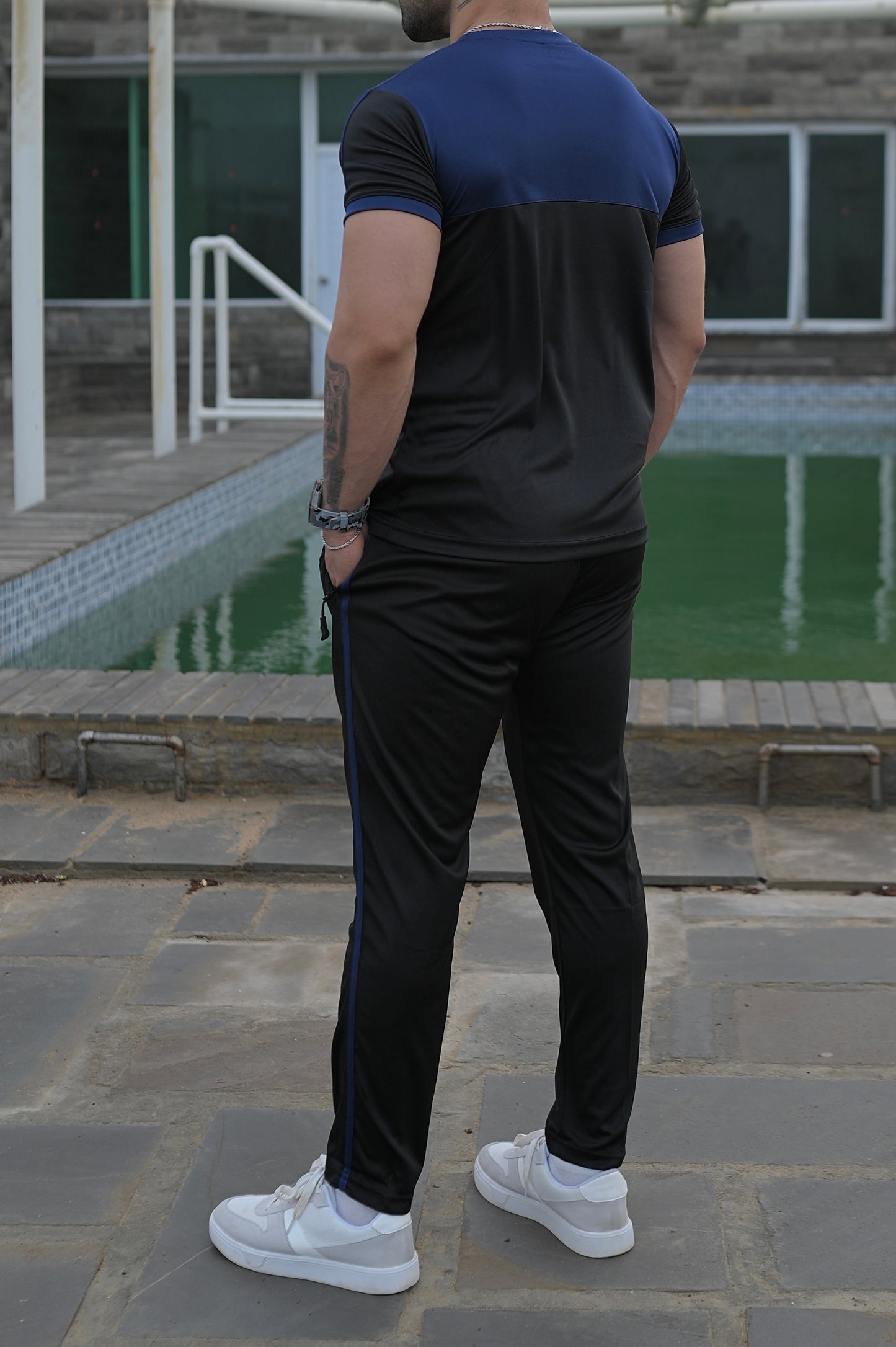 Navy & Black Summer Tracksuit Shirt – Half Sleeve | Lightweight & Athletic Fit