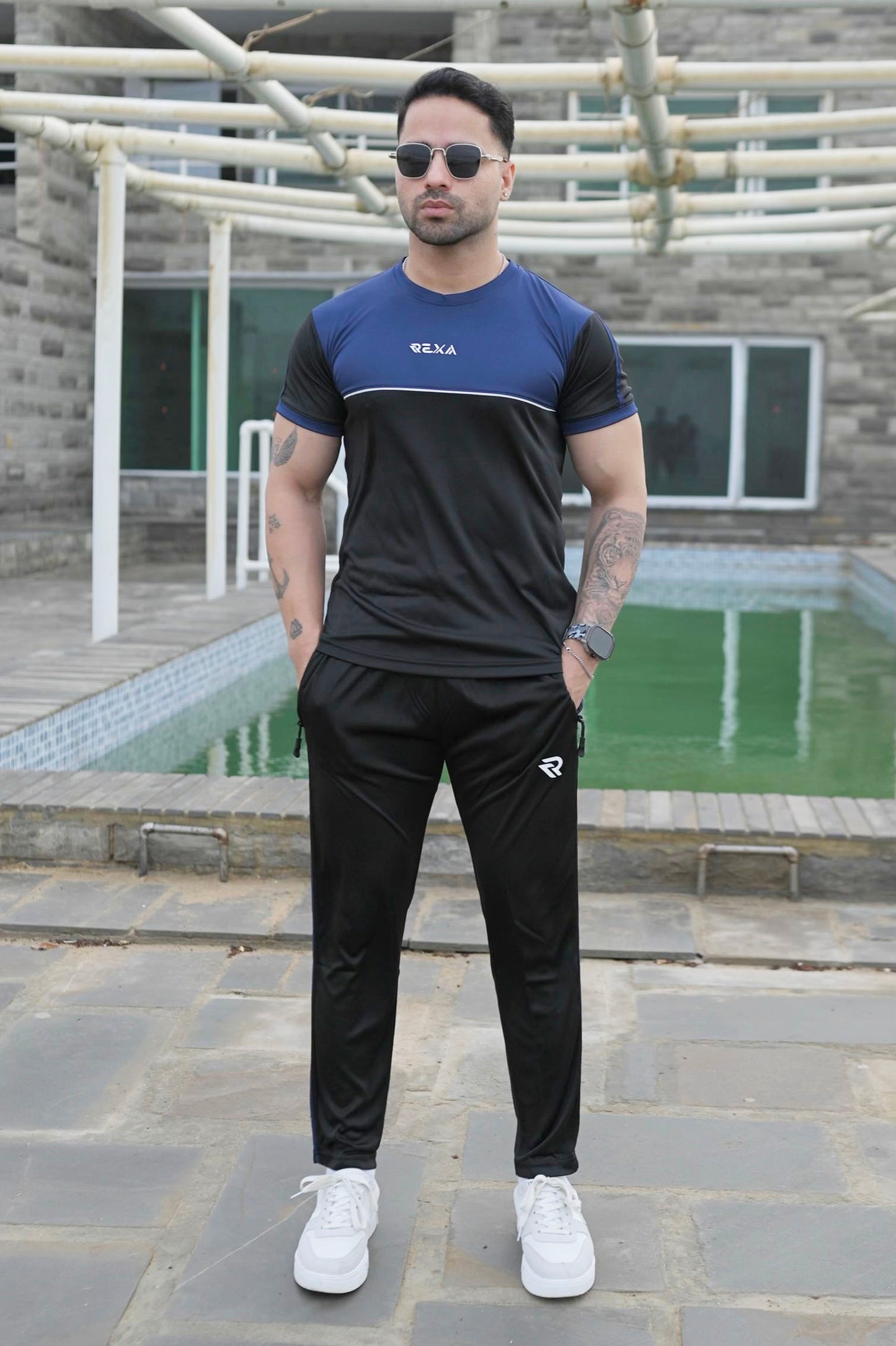 Navy & Black Summer Tracksuit Shirt – Half Sleeve | Lightweight & Athletic Fit
