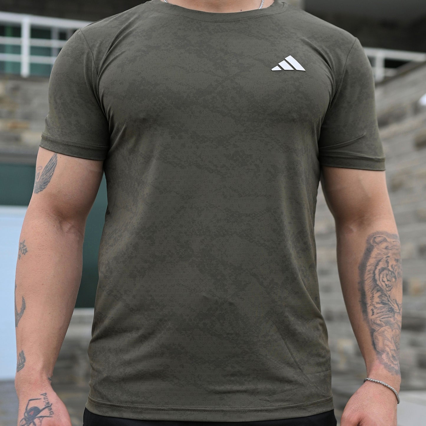 (Shirt Only) Rexa Olive Green Mesh Active Shirt – Lycra 4-Way Stretch | Breathable Performance Fit