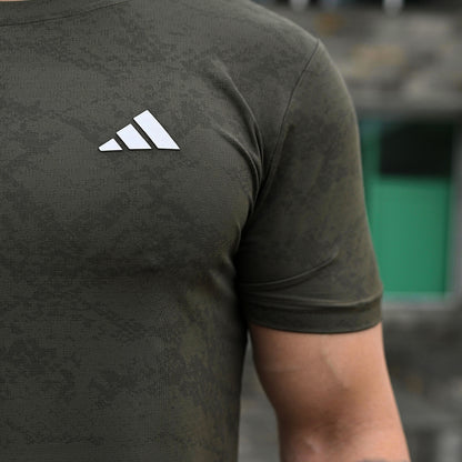 (Shirt Only) Rexa Olive Green Mesh Active Shirt – Lycra 4-Way Stretch | Breathable Performance Fit