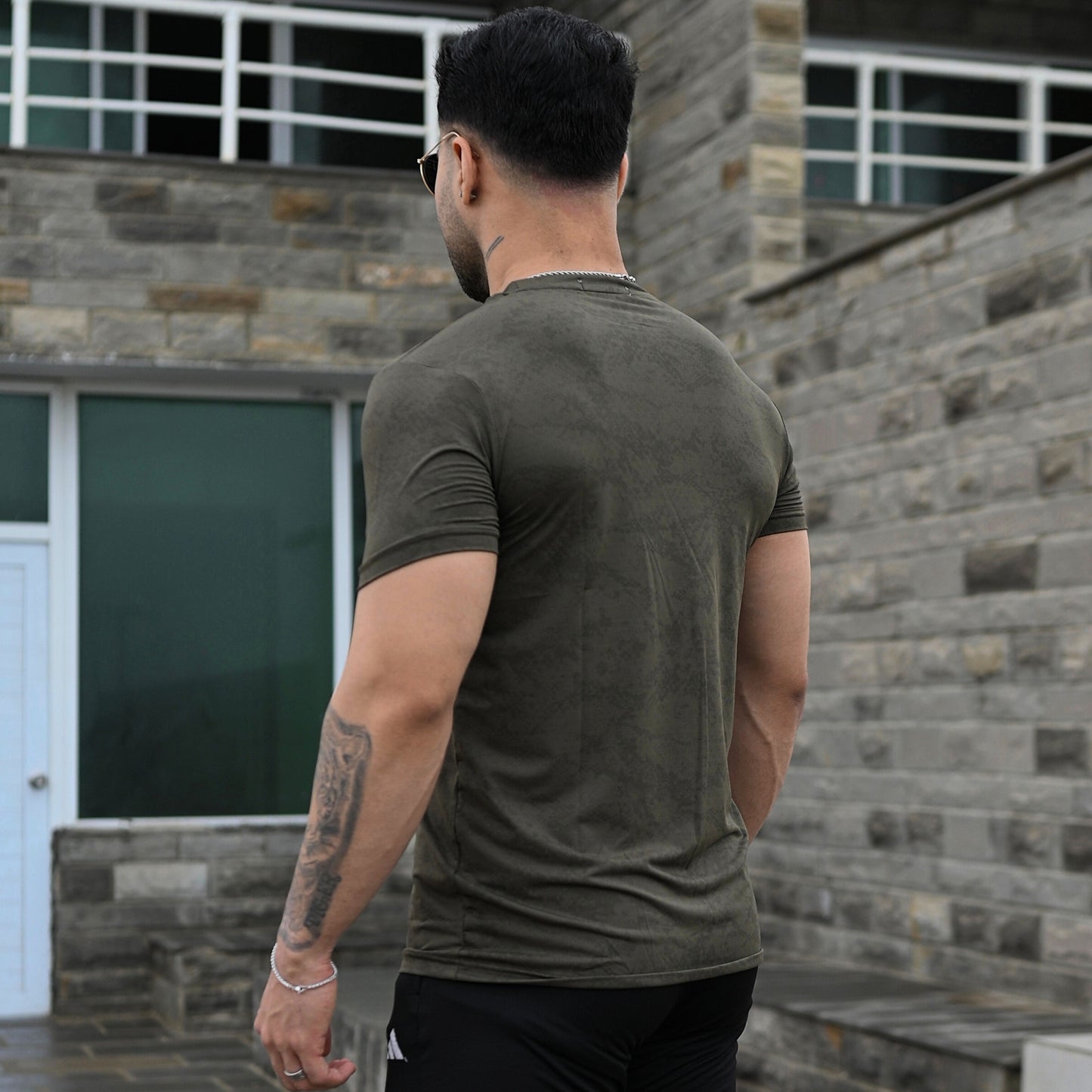 (Shirt Only) Rexa Olive Green Mesh Active Shirt – Lycra 4-Way Stretch | Breathable Performance Fit