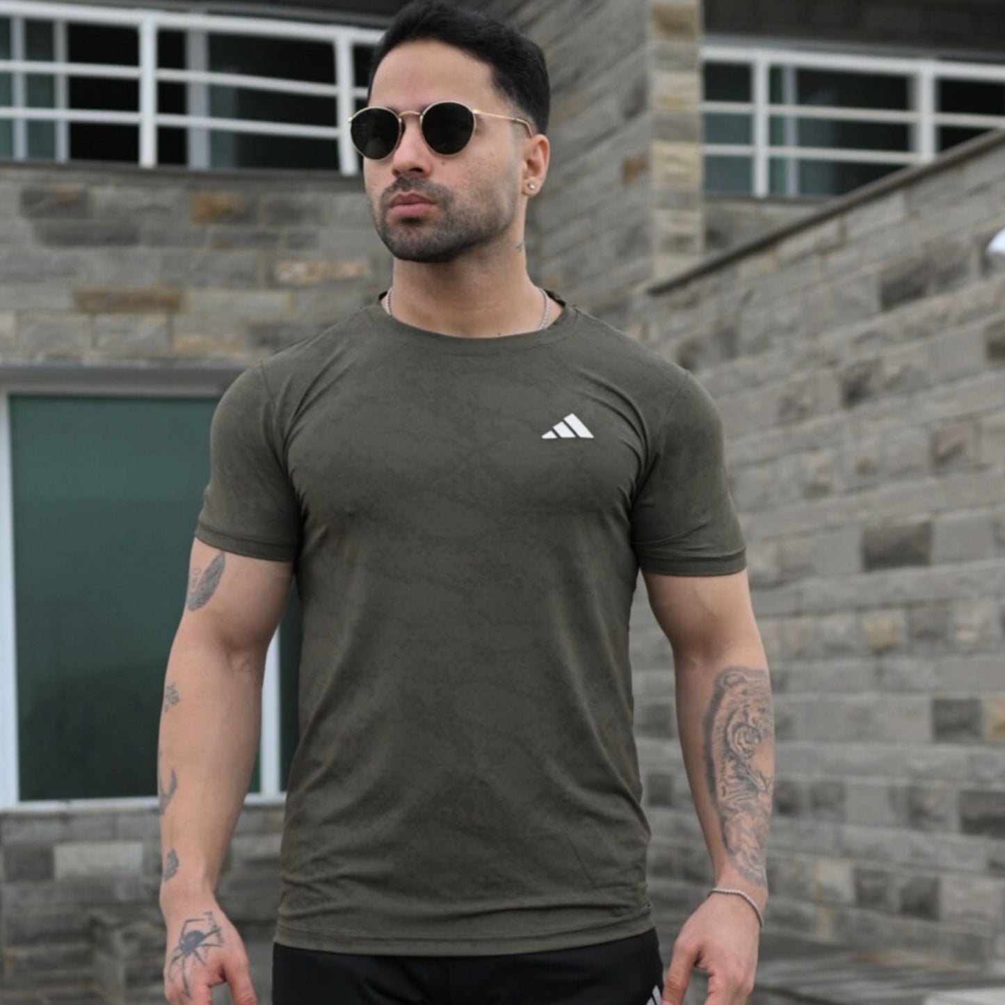 (Shirt Only) Rexa Olive Green Mesh Active Shirt – Lycra 4-Way Stretch | Breathable Performance Fit