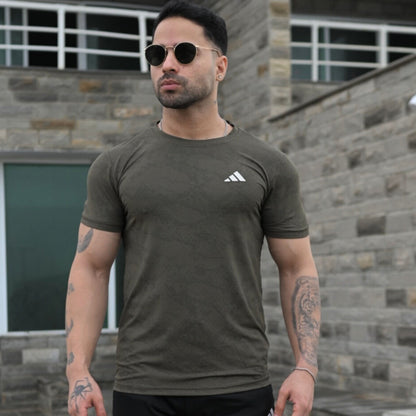 (Shirt Only) Rexa Olive Green Mesh Active Shirt – Lycra 4-Way Stretch | Breathable Performance Fit