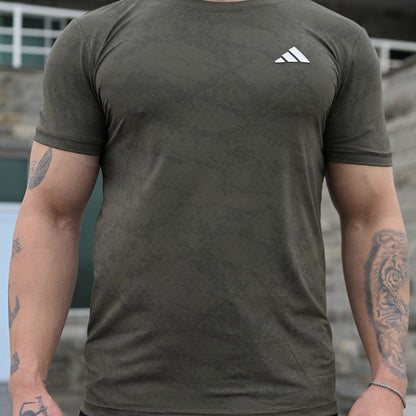 (Shirt Only) Rexa Olive Green Mesh Active Shirt – Lycra 4-Way Stretch | Breathable Performance Fit