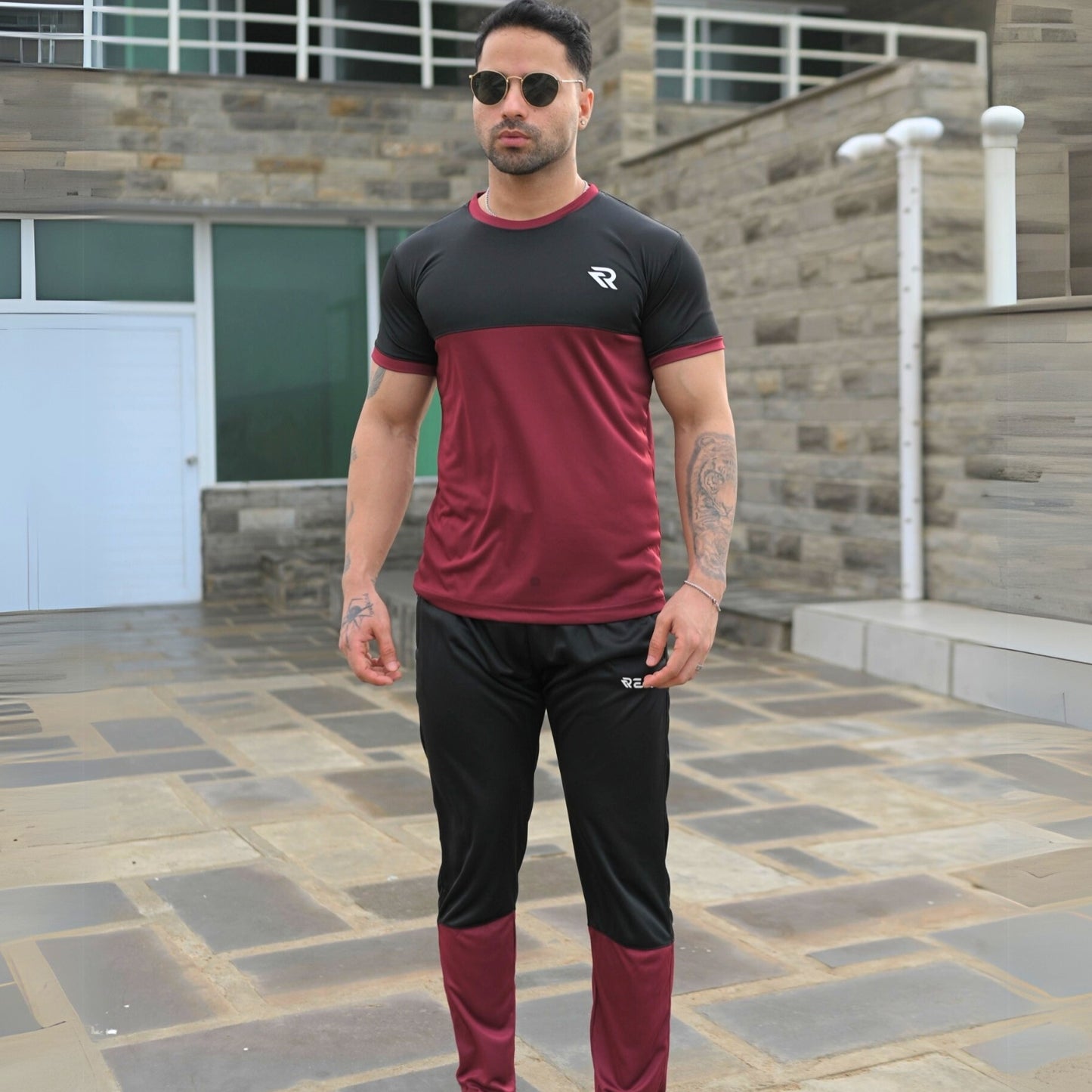 Maroon & Black Summer Tracksuit – Half Sleeve | Lightweight & Breathable