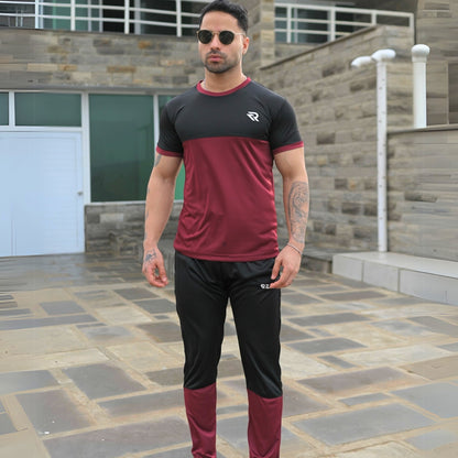 Maroon & Black Summer Tracksuit – Half Sleeve | Lightweight & Breathable