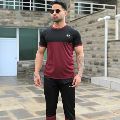 Maroon & Black Summer Tracksuit – Half Sleeve | Lightweight & Breathable