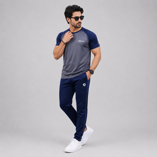 Gray & Navy Summer Tracksuit Shirt – Half Sleeve | Lightweight & Modern Athletic Fit