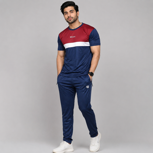 Men’s Activewear Summer Tracksuit – Maroon & Navy | Lightweight & Athletic Fit