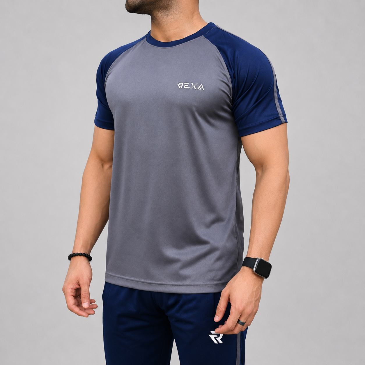 Gray & Navy Summer Tracksuit Shirt – Half Sleeve | Lightweight & Modern Athletic Fit