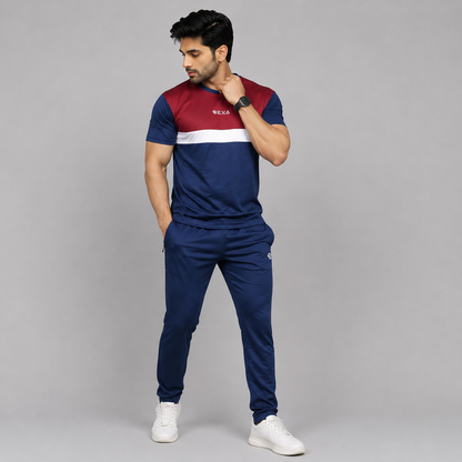 Men’s Activewear Summer Tracksuit – Maroon & Navy | Lightweight & Athletic Fit